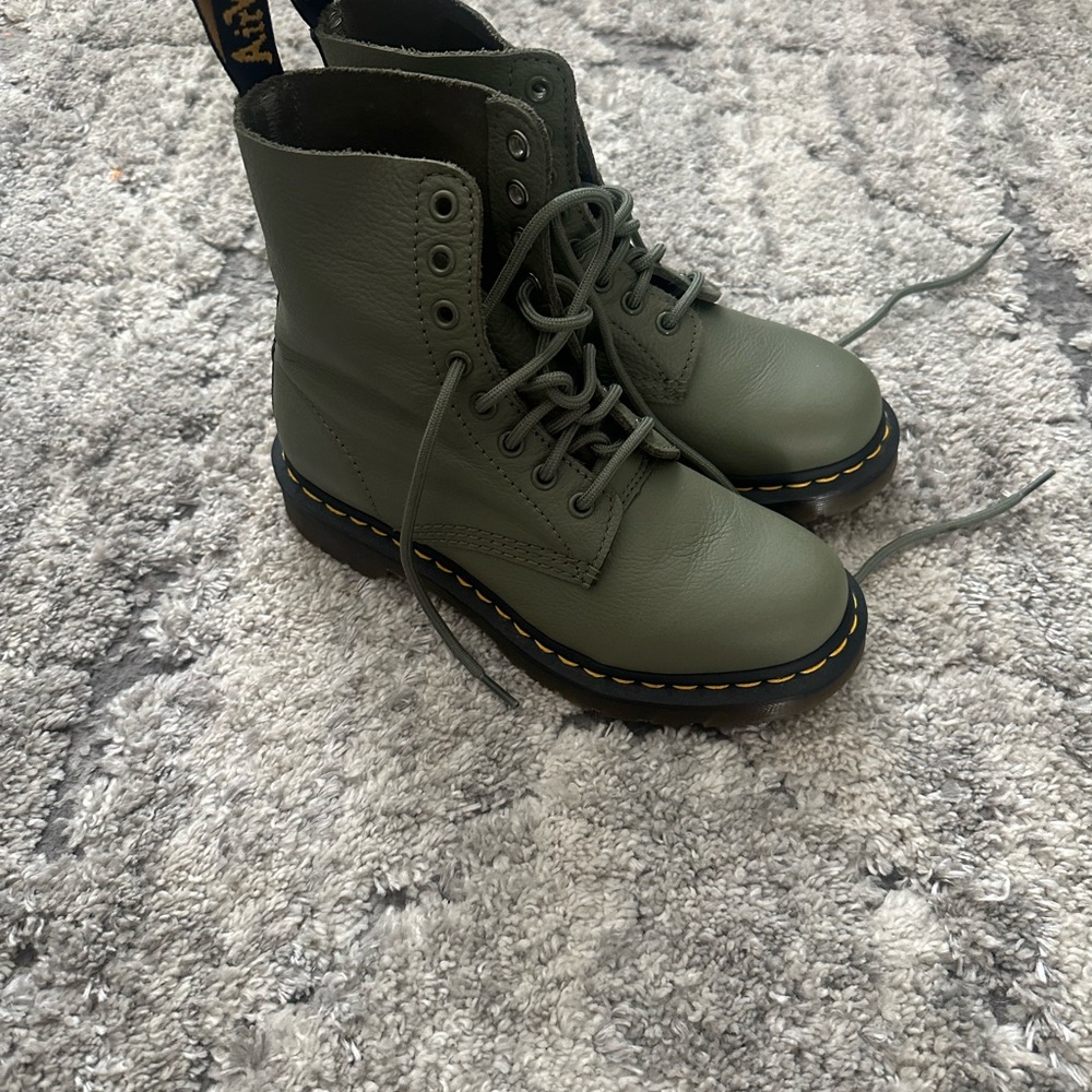 Dr. Martens Green Combat Moto Boots with Lace-Up Design